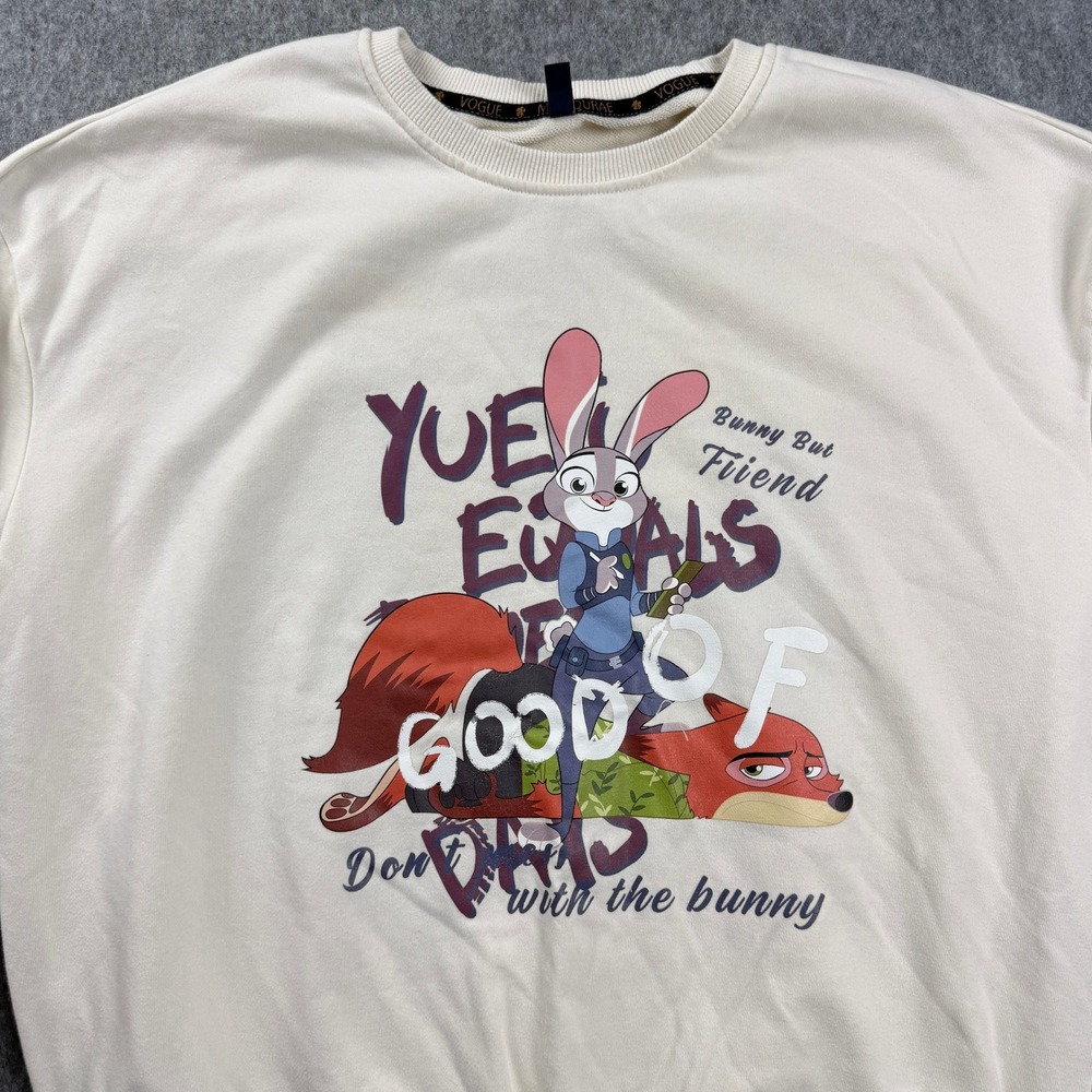 Vogue Women Sweatshirt L Cream Zootopia Graphic Judy Hopps Nick Wilde Pullover